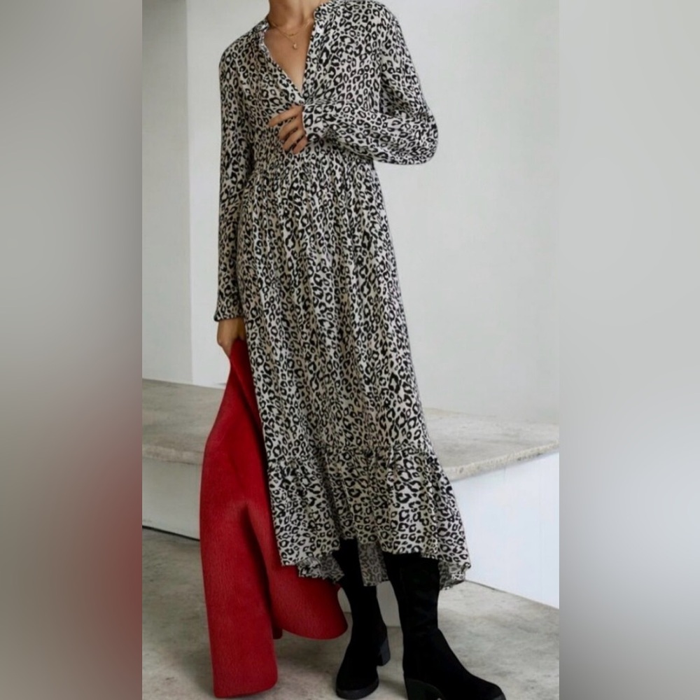 Anthropologie x Mare Mare Lynda Maxi Dress M White Black Leopard Print